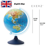 Exerz 32cm Relief Illuminated AR GLOBE - Augmented Reality App iOS - Physical Map Day - Light Up Planet at Night - Cable Free LED Light