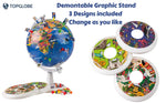 TOPGLOBE 26cm Globe My World Graphic Display + Pins + Pin Cards + Demontable Graphic Stands