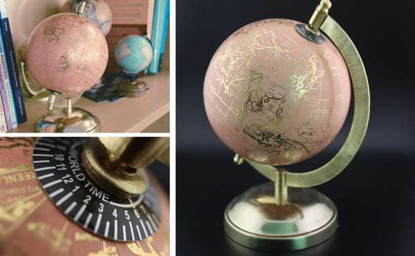 EXERZ 13cm Globe Golden Pink, Handcrafted Decorative Globe