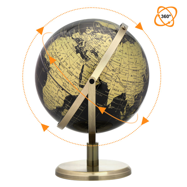 EXERZ 20cm Globe Black & Golden, All Direction 360 Rotating