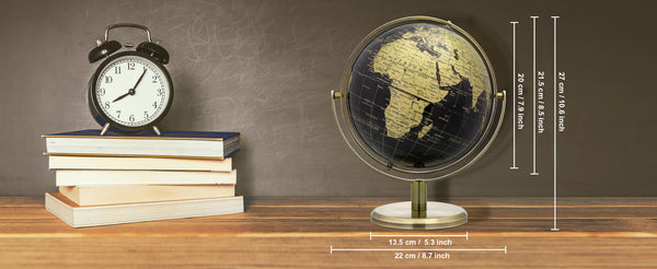 EXERZ 20cm Globe Black & Golden, All Direction 360 Rotating