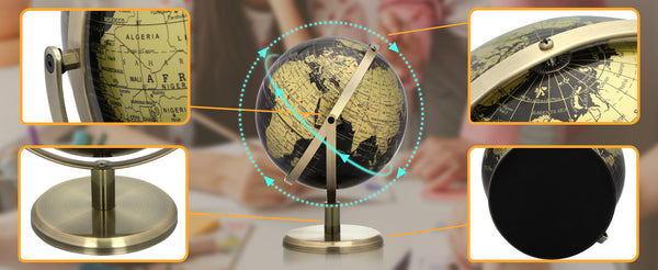 EXERZ 20cm Globe Black & Golden, All Direction 360 Rotating
