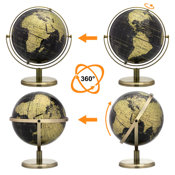 EXERZ 20cm Globe Black & Golden, All Direction 360 Rotating