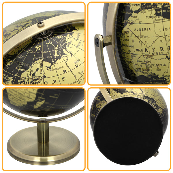 EXERZ 20cm Globe Black & Golden, All Direction 360 Rotating