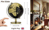 TOPGLOBE 14cm Globe Black & Golden, Mini World Globe