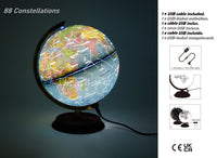 Exerz 20cm Illuminated World Globe Wooden Base - Political Map (Day) Constellation (Night) - Topglobe
