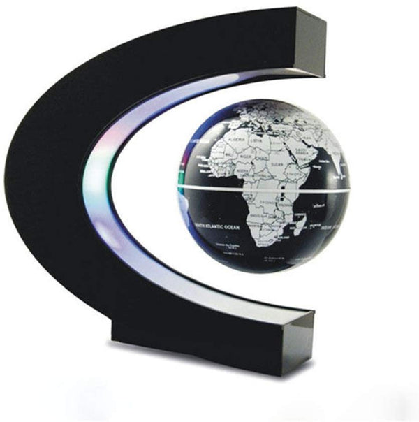 Senders Floating World Globe With LED Lights C Shape Magnetic Levitation (Black-Silver) - Topglobe